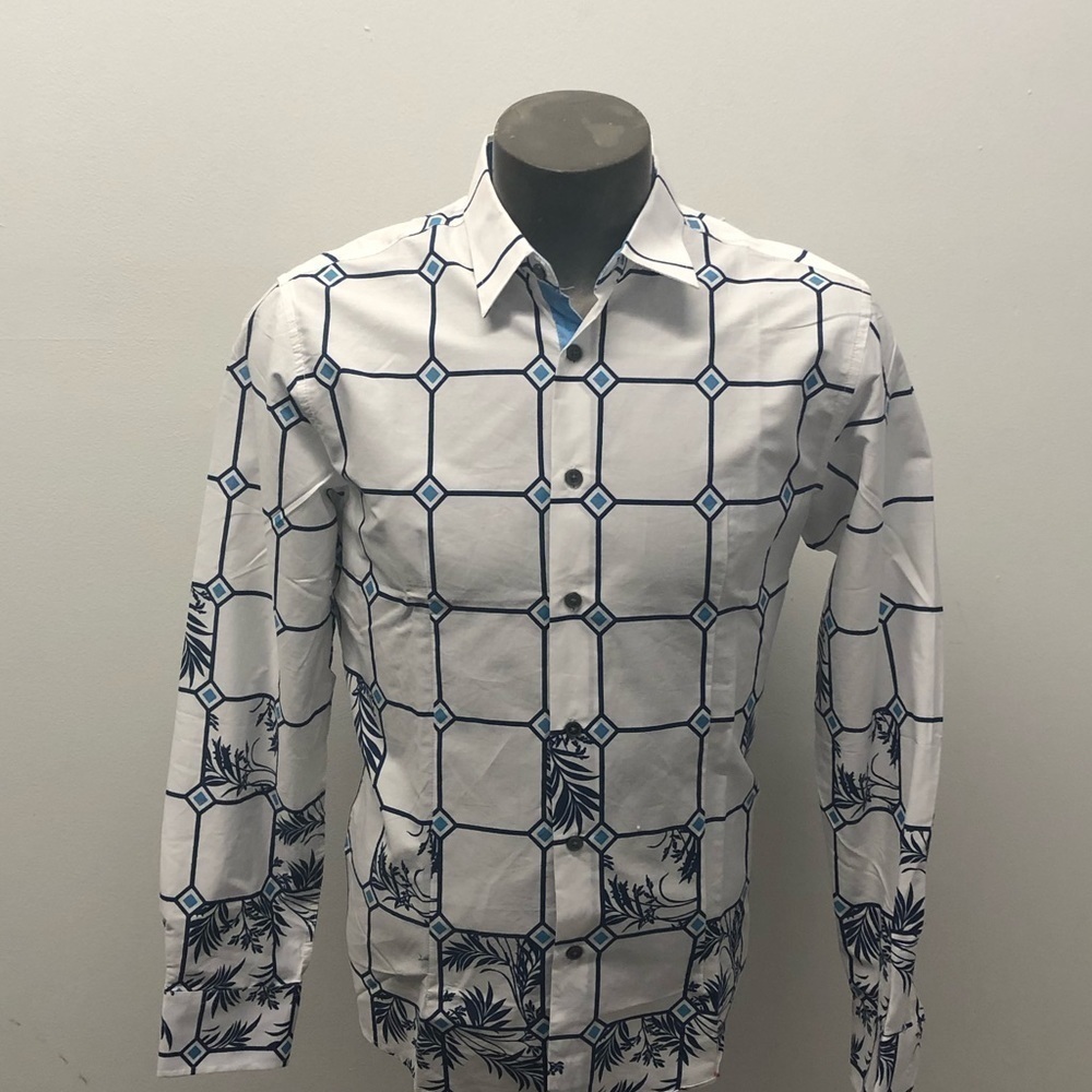 Deniko button front shirt white square floral